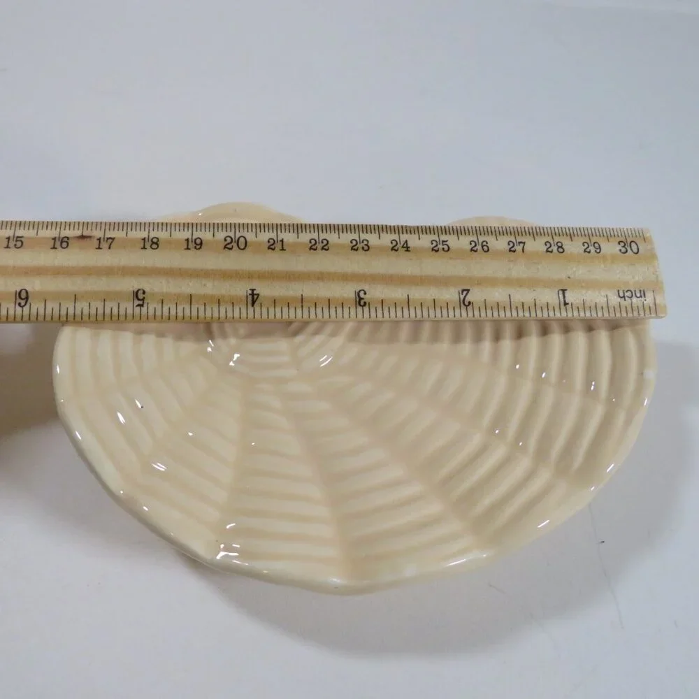 Tan Sea Shell Soap Dish Gazed Ceramic Embossed 5 1/2